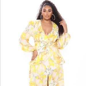 Yellow Floral Hibiscus Maxi Dress